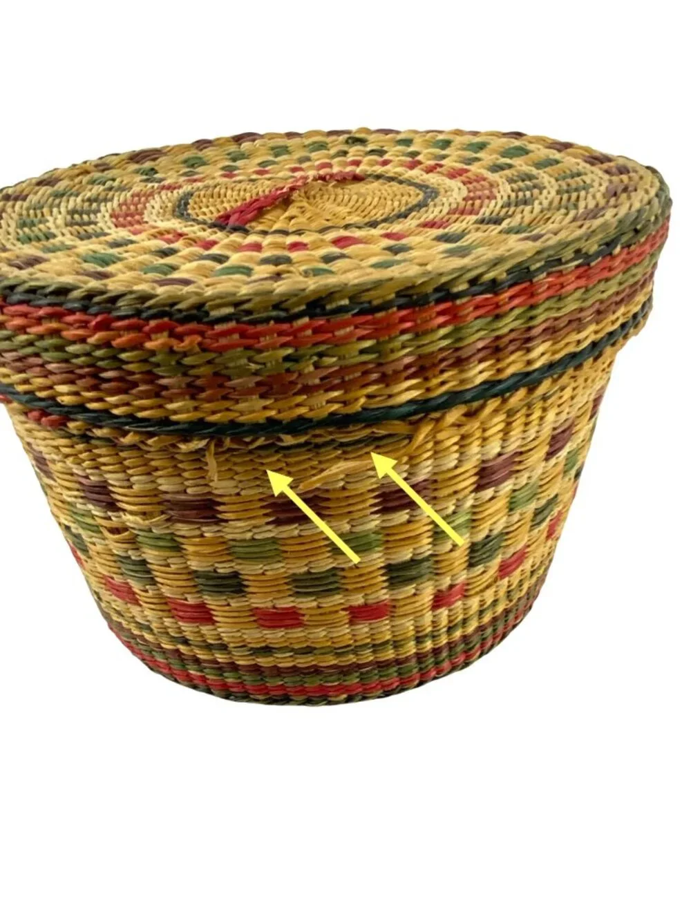Set Of 3 Round Woven Straw Storage Baskets With Lids Multicolor Made In China
